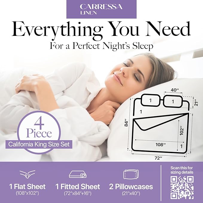 Carressa Linen California King Egyptian Cotton Sheet Sets - 600 Thread Count Cal King Cotton Sheet Set (4 PC, Silver Gray), Extra Soft, Cooling, 16" Deep Pocket Sateen Weave Luxury Hotel Bed Sheets