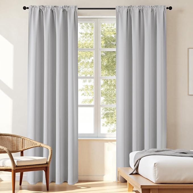CUCRAF Grayish White Blackout Curtains 96 inch Length 2 Panels Set, Rod Pocket - Image 7