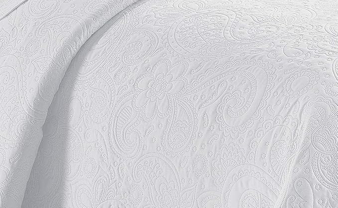 Linen Plus Embossed Coverlet Bedspread Set Oversized Solid White Full/Queen Bed - Image 2