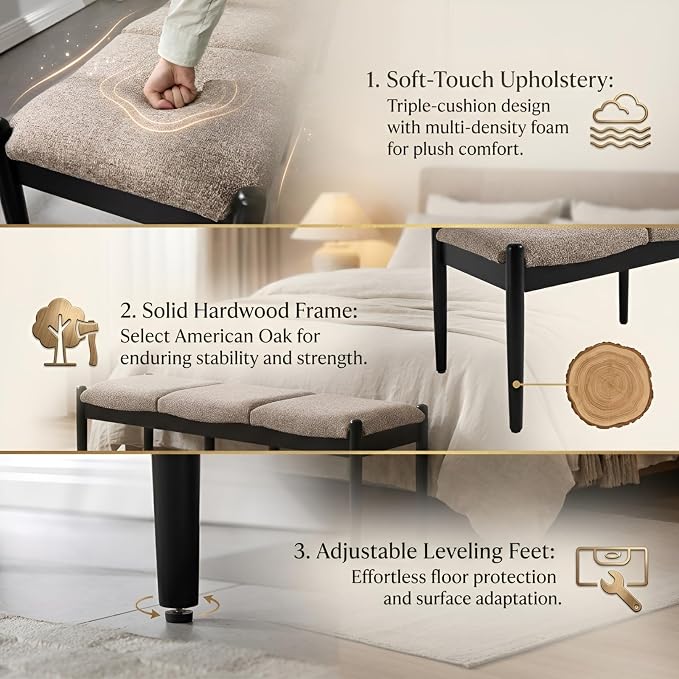 Modern Bedroom End of Bed Bench, Upholstered Entryway Bench Bed Ottoman Bench - Image 5