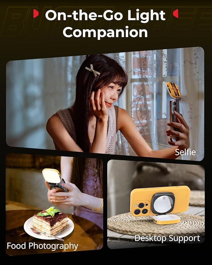 SmallRig Magnetic Selfie Light for iPhone, Phone Light with a Mirror, Instant Attachment for MagSafe, for Selfies, Video Conference, Vibe P48 Bumblebee Edition - 5513