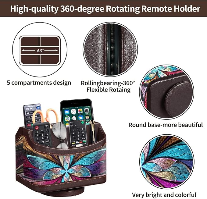 360° Rotatable Remote Control Holder, PU Leather TV Remote Caddy - Image 3