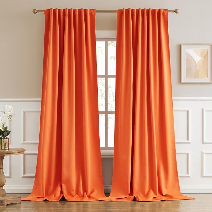 Blackout Long Curtain Drapes 102 Inch 2 Panels Set Back Tab Rod Pocket Vibrant by DUALIFE