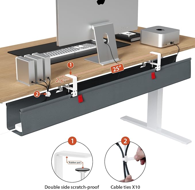 Univivi No Drill Under Desk Cable Management Tray, 48 inch Cable Management | - Image 3