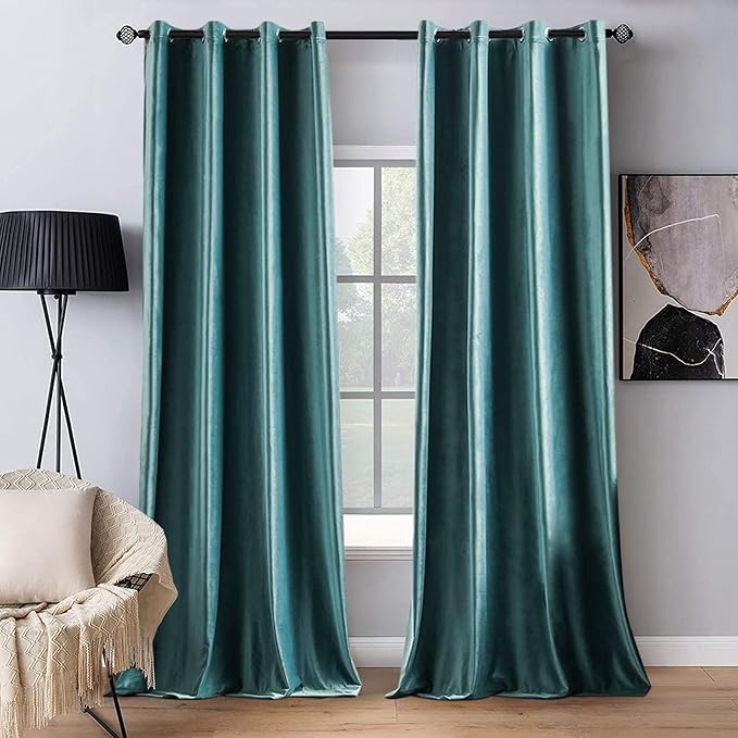 MIULEE Velvet Curtains Teal 52 x 96 Inch Length Set of 2 | Grommet Drapes by MIULEE