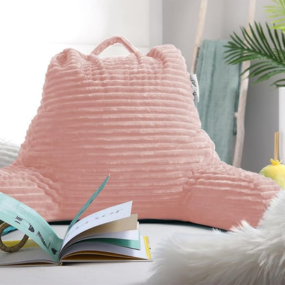 Nestl Reading Pillow with Shredded Memory Foam, Luxe Cut Plush Back Pillow for Sitting Up in Bed, Back and Arms Adjustable Support for Adult & Teens, Backrest Pillows with Washable Cover Peach Beige