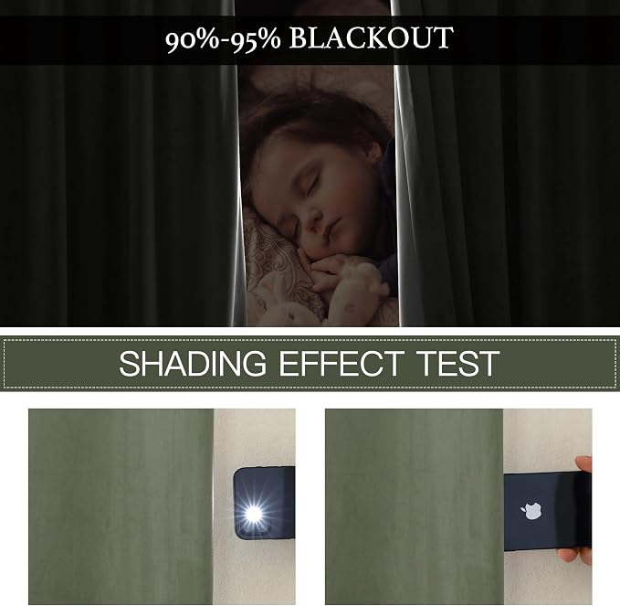 RYB HOME Sage Green Velvet Blackout Curtains 84 inches, Room Darkening Thermal - Image 3