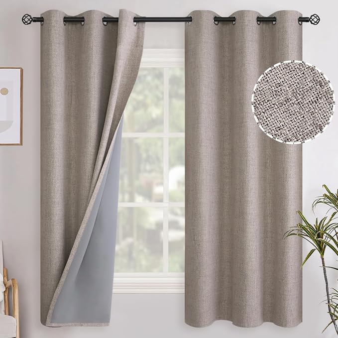 YoungsTex Burlap Linen Blackout Curtains 63 Inches Length, Full Room Darkening by YoungsTex