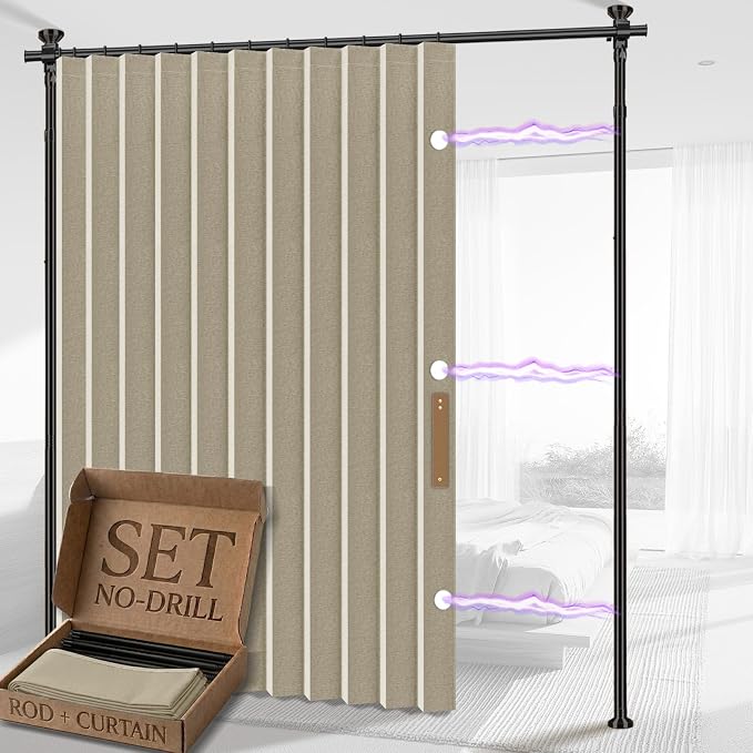 AJAZZ Room Divider Curtain+ Curtain Rods No Drilling Adjustable Tension 43-120× by AJAZZ