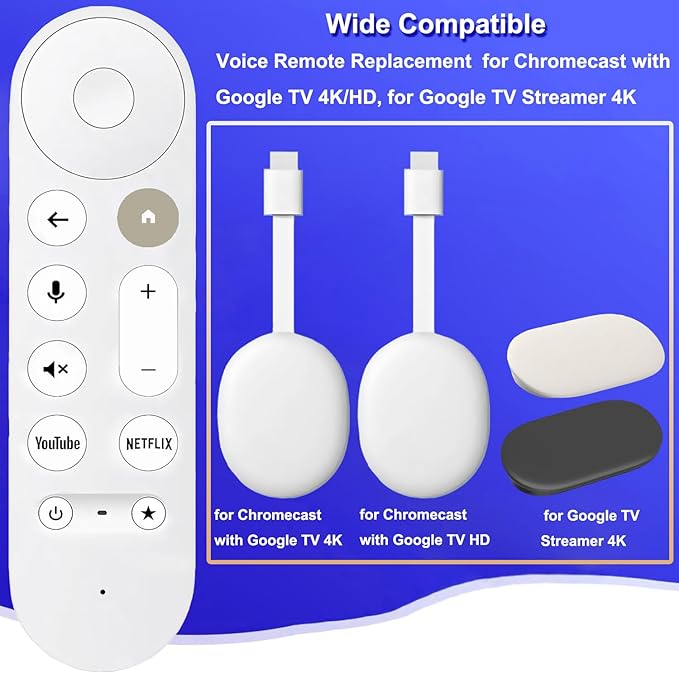 New Replacement Voice Remote Control for Chromecast-Google-TV 4K/ HD, for Google TV Streamer 4K Box, with Voice Function, with 2 Shortcut Buttons