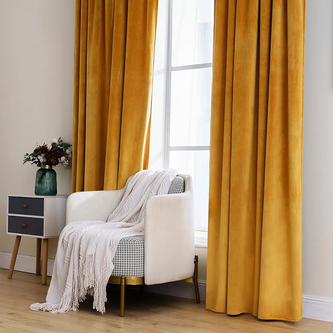 MIULEE Velvet Blackout Curtains 52x96 inches 2 Panels Mustard Yellow | Luxury - Image 7