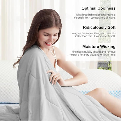 EASELAND Cooling Comforter Queen, Cold Touch Fabric Absorbs Body Heat, Double-Sided Cool Design Soft Fluffy Cooling Blanket for Night Sweats Hot Sleeper(Grey, Queen(90"x90"))