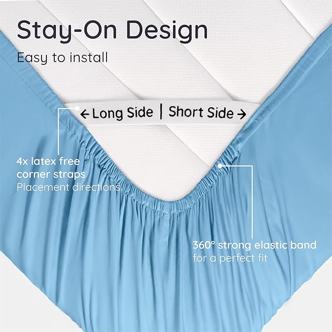 Bambaw 100% Viscose Derived from Bamboo Fitted Sheet Twin Size, Twin Mattress Fitted Sheet Only, Cooling Fitted Sheet Twin Size, 15’’ Deep Pocket Blue Twin Fitted Sheet, Soft Fitted Sheet (Dream Blue)
