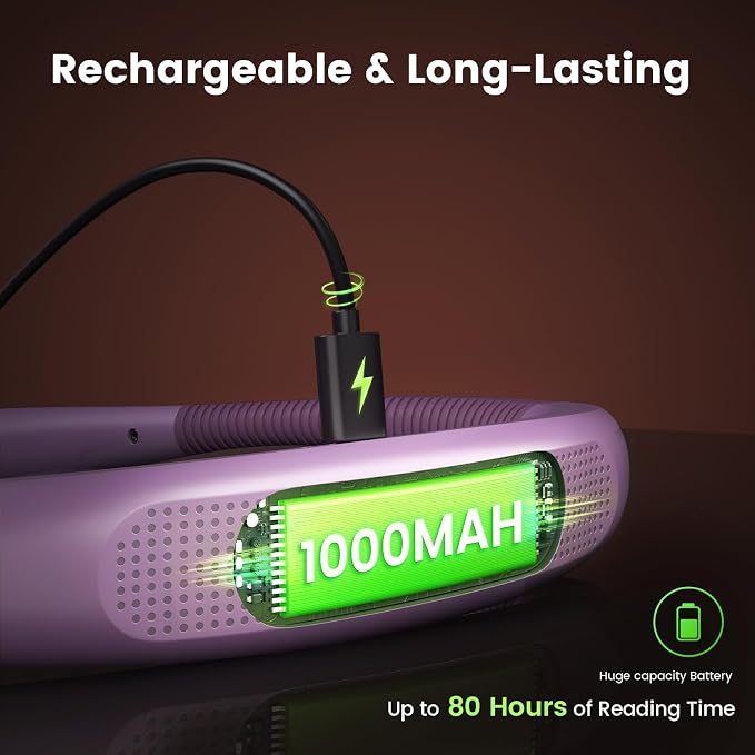 Glocusent Reading Light, LED Neck Light, 80-hr Rechargeable Book Light | - Image 4