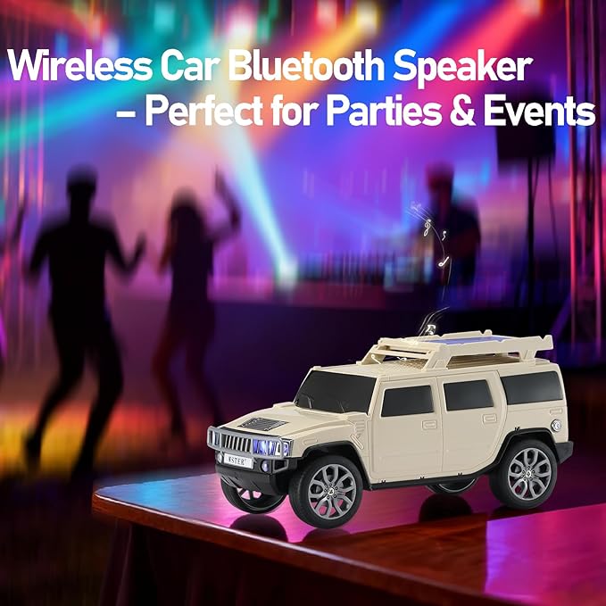 WSTER Solar Off-Road Car Bluetooth Speaker – HD Stereo Sound with TWS Pairing, TF/USB Playback, Portable Bluetooth Car Speaker for Home Audio, Outdoor Use & Retro Gifts for Men (Beige)