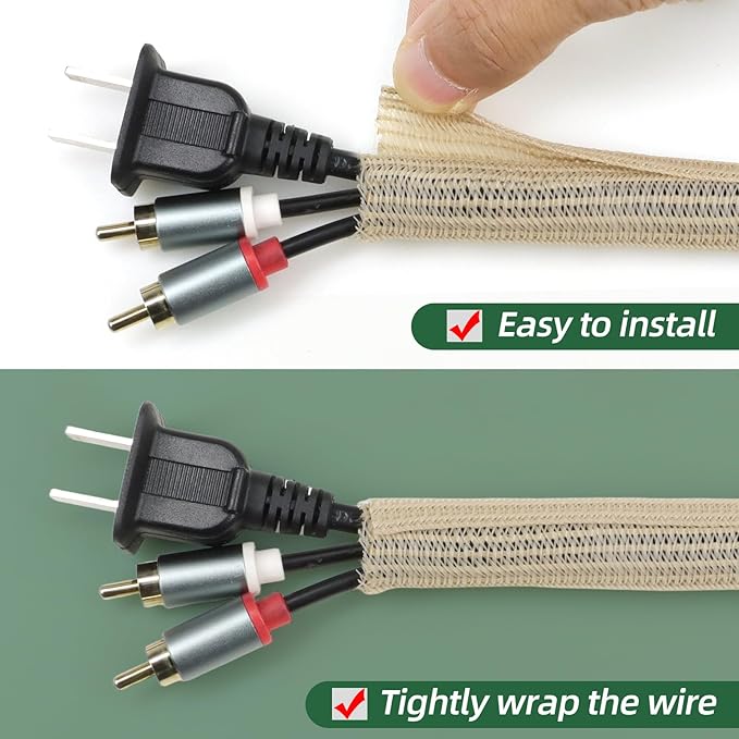 Split Wire Loom Tubing, Cable Protector Sleeve, Braided Cable Management for TV/Computer/Home Theater/Engine Bay, Cord Protectors from Pets No Chew (Wood Color, 1"-25ft)