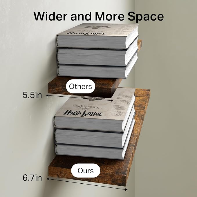 BAYKA Rustic Brown Floating Shelves 22.5in, 3 Pack, Wall Mount Wood Shelf | - Image 6