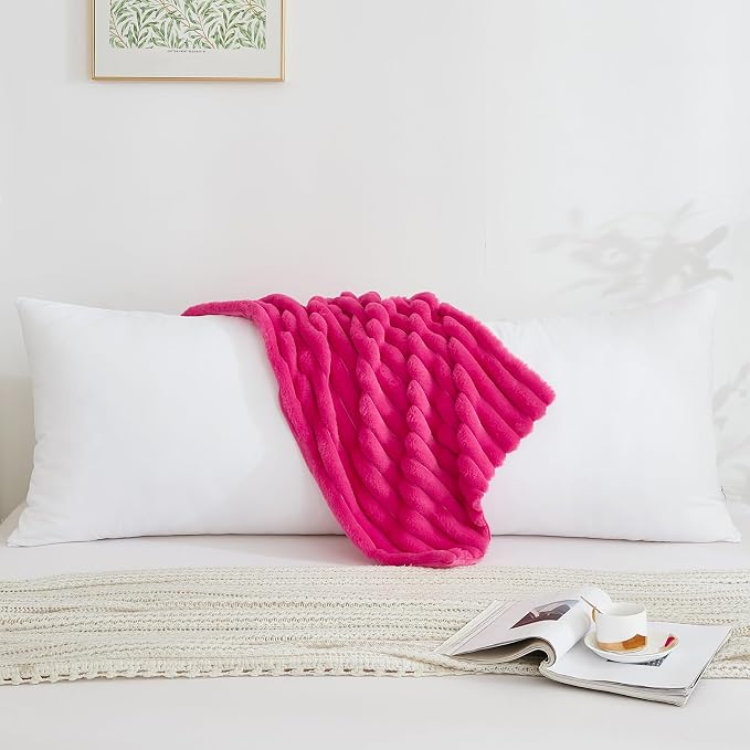 Full Body Pillow with Fluffy Stripe Faux Fur Removable Cover, Long Bed Pillow - Image 2