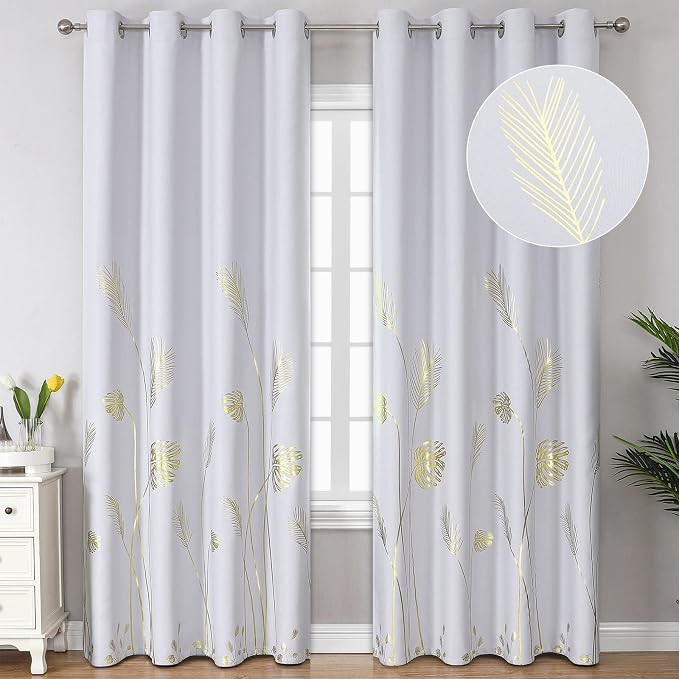 Greyish White Thermal Insulted Curtains 96 Inches Long Room Darkening Light by ESTELARTEXTILER