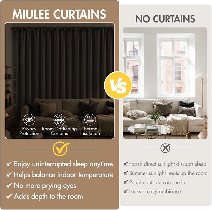 MIULEE 4 Panels Set Chocolate Brown Blackout Curtains 63 Inch Long Bedroom | - Image 6