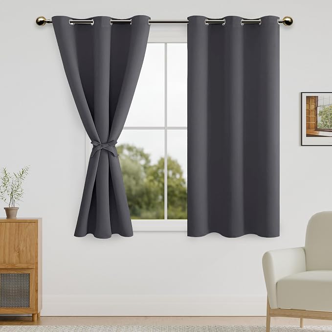 DWCN Dark Grey Blackout Short Curtains by DWCN