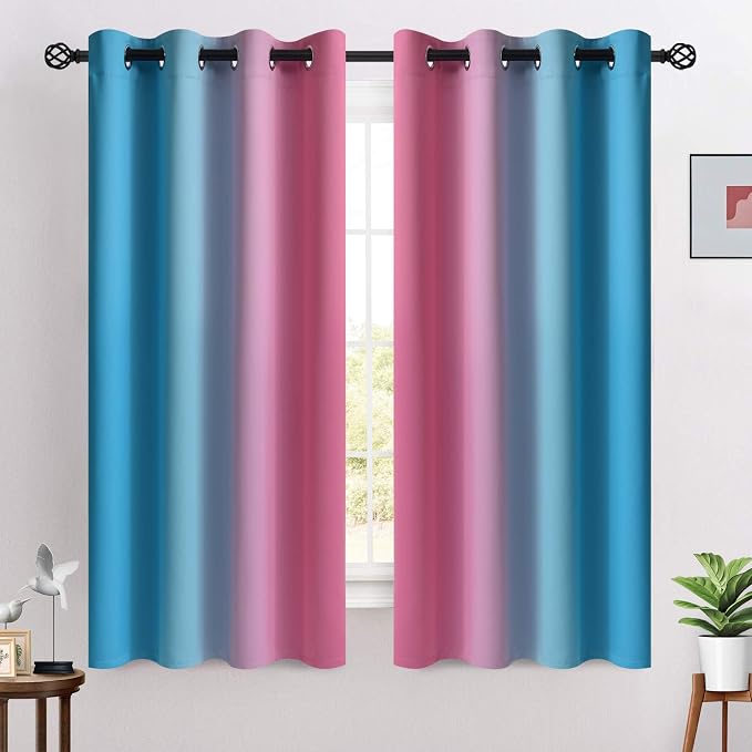 COSVIYA Grommet Ombre Blackout Pink and Blue Curtains, W52 x L63 inch | Room - Image 2