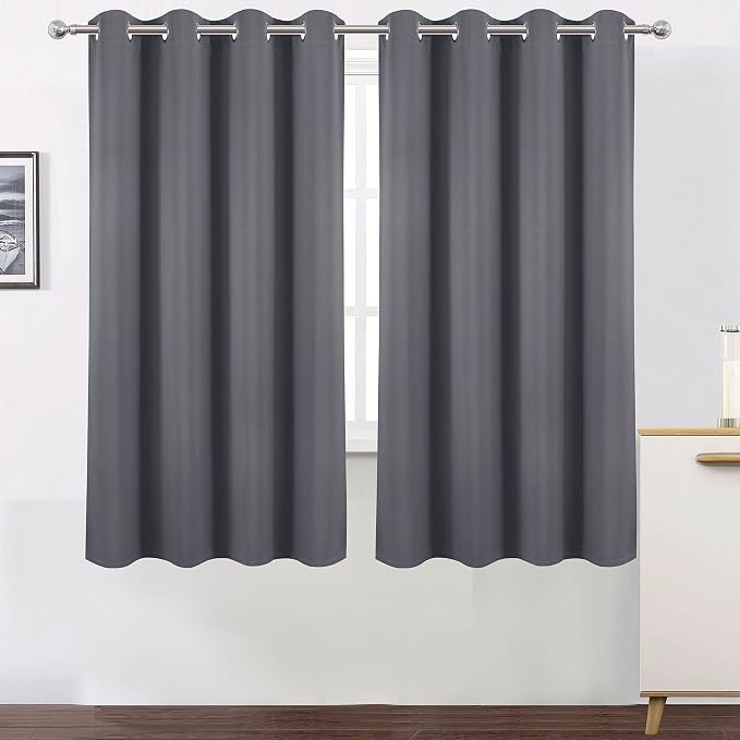 100% Blackout Curtains 52 x 63 Inch/Grey Curtains 2 Panels - Image 2