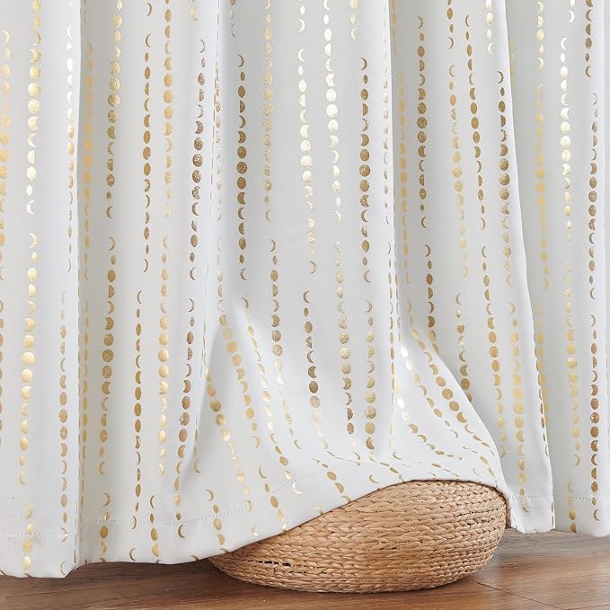 jinchan Boho Blackout Curtains 63 Inch Length Moon Phase Printed Drapes | Gold - Image 8