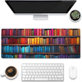Eflxamz Large Gaming Mouse Pad for Desk,Bookshelves Full of Books Desk Mat,Colorful Books Desk Pad,Extended Big Computer Keyboard Mouse Pad with Non-Slip Base and Stitched Edge,31.5"x11.8"