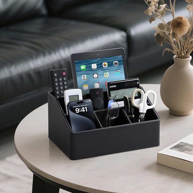 PU Leather Desk Organizer, Remote Control Holder, Office Desk Accessories - Image 2