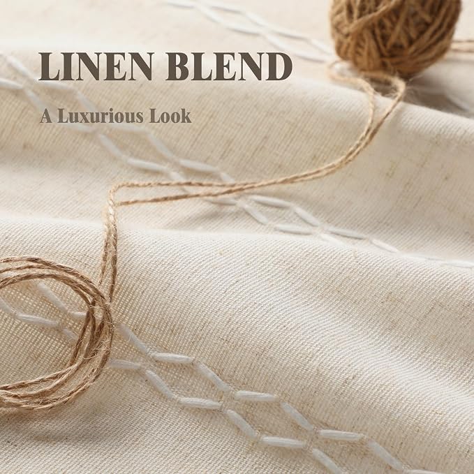 Boho 100% Blackout Curtains 63 Inch 2 Panels Linen Blend Beige | Vintage - Image 6