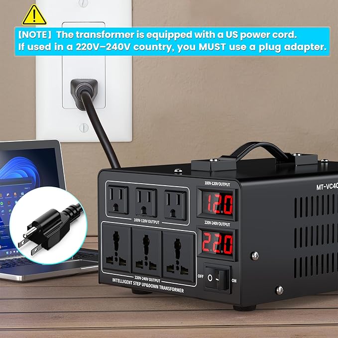 4000W Voltage Converter Transformer(110V to 220V or 220V to 110V) Step Up/Down Converter 110/120 Volt - 220/240 Volt w/US Power Cord,Circuit Breaker Protection, LCD Screen Display