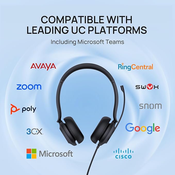Yealink UH35 Wired Headset, USB Headset with Noise Cancelling Mic, Optimized for Skype and Zoom and Other Leading Conferencing Platforms, All-Day Comfort Design, Mute Button, Busylight