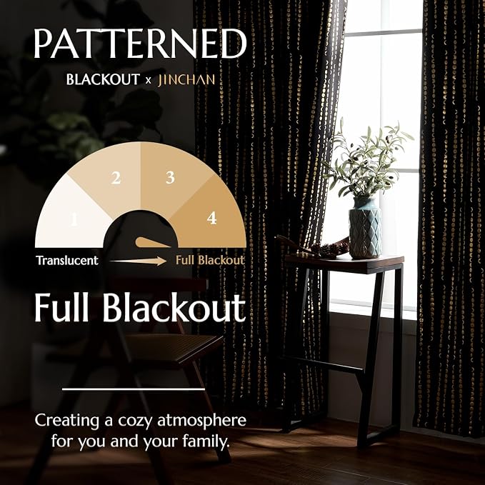 jinchan Boho Blackout Curtains 84 Inches Long Moon Phase Printed Drapes | Gold - Image 4