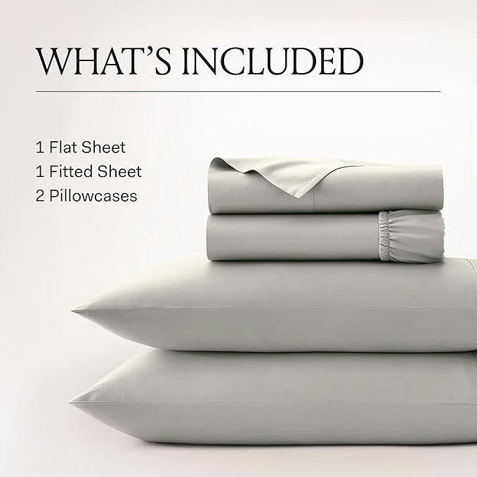 BOLL & BRANCH Signature Hemmed Sheet Set - Queen, Stone - Luxury 100% Organic Cotton - Includes 1 Flat, 1 Fitted, 2 Pillowcases - Buttery Soft