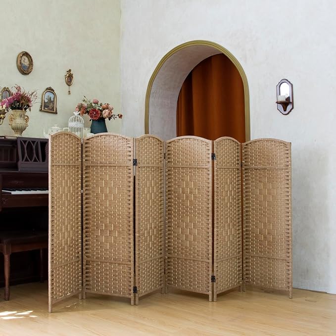 Compact 6 Panel Short Room Divider, 47.2 Inch Tall Double-Sided Rattan Folding - Image 5