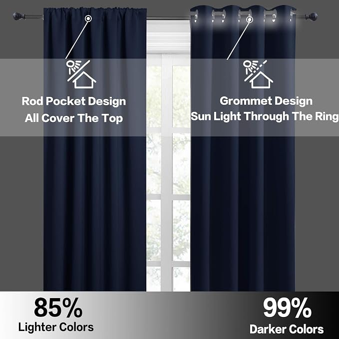 RYB HOME Blackout Curtains for Bedroom Living Room Nursery 63 inches Long | - Image 5