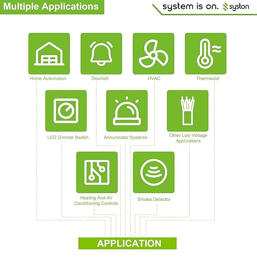 Syston 18/10 Thermostat Doorbell HVAC Heating Control Cable Wire, 18 AWG 10 Conductors 100% Solid Copper Conductors CL3R/FT4/CMR Riser-Rated, UV Resistant RoHS for Low Voltage Applications Use