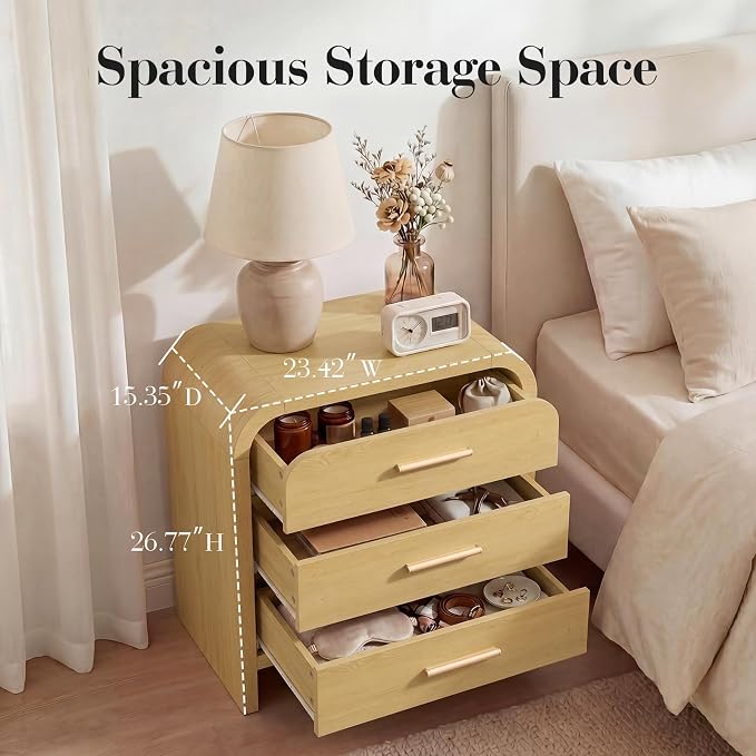 Night Stand Set of 2 3-Drawer Nightstand 26.7" H Metal Handle Modern Sturdy - Image 5