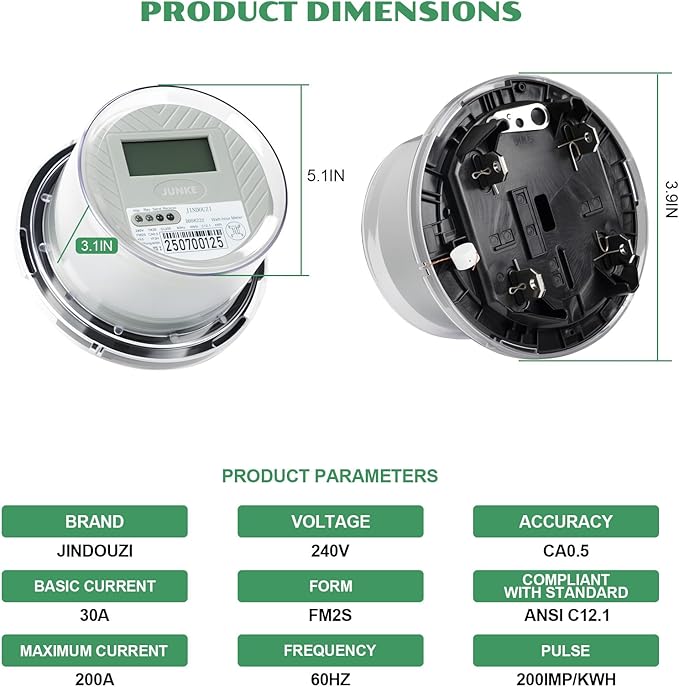 Digital Electric Meter for RV & Home, 240V, CL200 KWH Watt Meter for RV Pedestal & Household Electricity Monitoring
