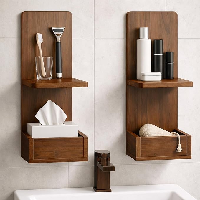 2-Tier Walnut Floating Wall Shelf, Bedroom Storage - Image 7