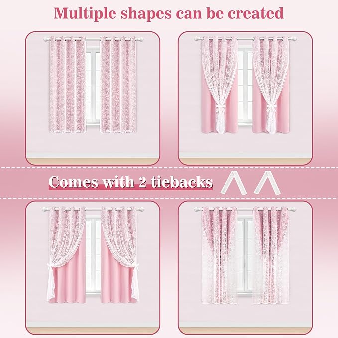 Yinhua Pink Blackout Curtains for Bedroom Double Layer Nursery Curtains for - Image 6