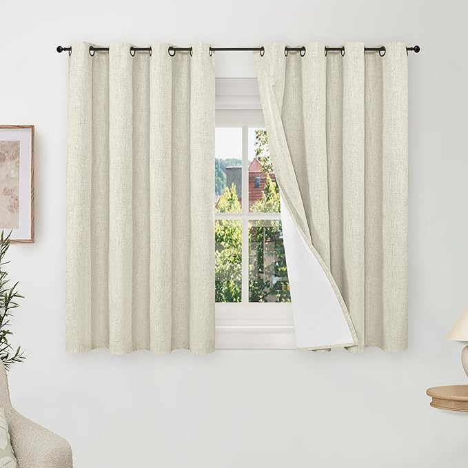Linen Blackout Curtains 54 Inches Long 2 Panels Each 52 Wide Natural | Thermal by Lajode