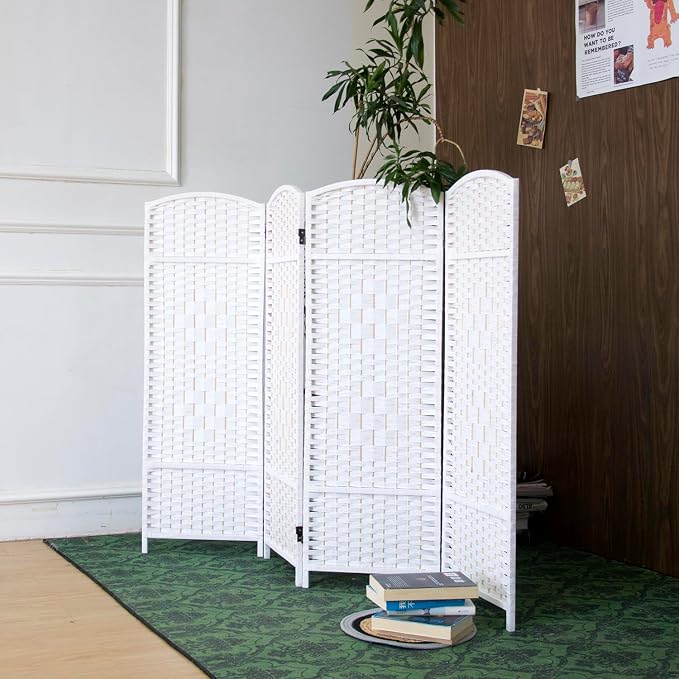 4-Panel Short Room Divider, 3.9 ft Freestanding Partition Wall, Natural White - Image 2
