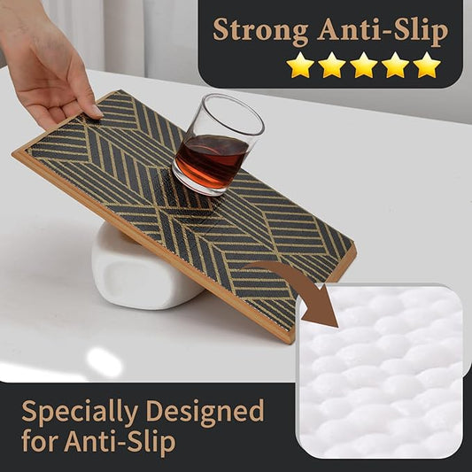 Shelf Liners for Kitchen Cabinets 12in x 30FT, Non Adhesive Cabinet Liner Strong Non-Slip Black Gold Geometric Drawer Liner, Easy to Clean for Shelf, Cabinet with Knife and Tape Measure