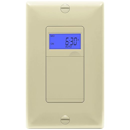 Enerlites 7 Days Digital in-Wall Programmable Timer Switch for Lights, Fans, and Motors, Single Pole, Neutral Wire Required, 7-Day 18 ON/Off Timer Settings, with Blue Backlight, HET01, Ivory