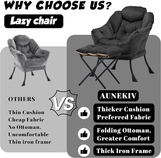 Lazy Chair with Ottoman, Comfy Reading Chair, Lounge Chair - Image 4