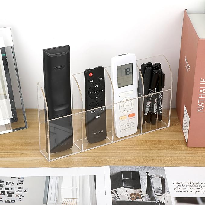 Hipiwe Wall Mount Remote Control Holder, 4-Slot Acrylic TV Remote Caddy | Clear - Image 8