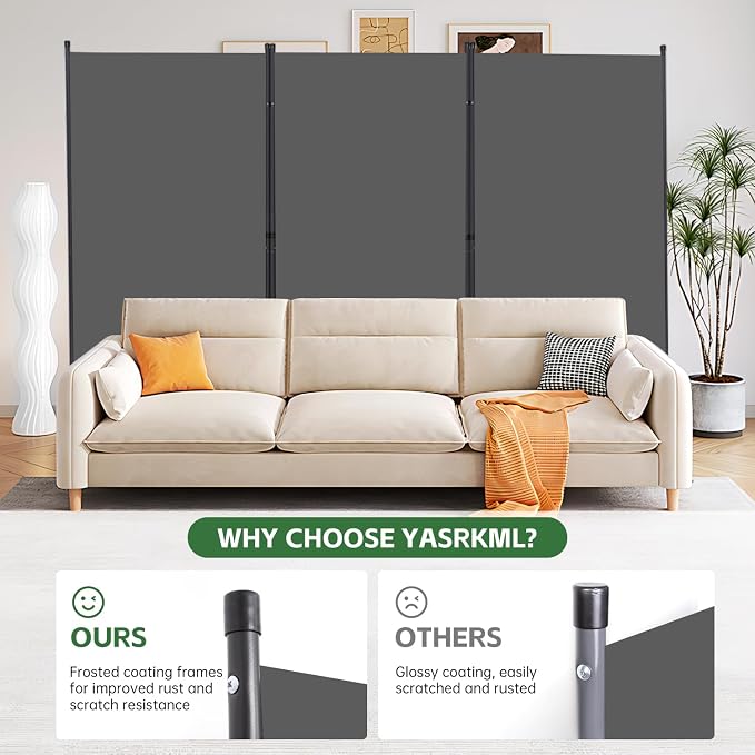 3 Panel Folding Room Divider, Sturdy Frame Freestanding Wall Divider | - Image 2