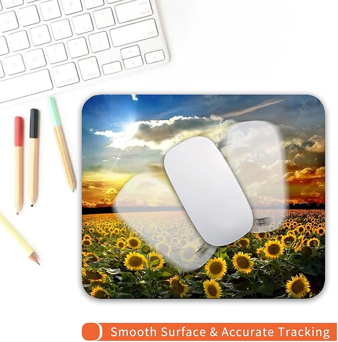 Armanza Square Mouse Pad Sunflower, Personalized Premium-Textured Custom Mouse Mat Design, Washable Mousepad Cloth, Non-Slip Rubber Base Computer Mouse Pads for Wireless Mouse
